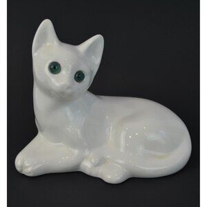 ELPA Portugal Vintage White Cat Green Glass Eyes Figurine 8"